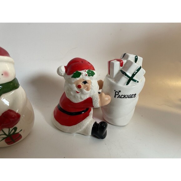 Christmas Salt and Pepper Shakers Lot, Santa Snowman, 2 Sets Vintage Rare - Picture 5 of 14